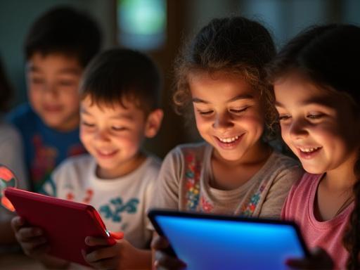 Children engaging with digital learning resources on tablets